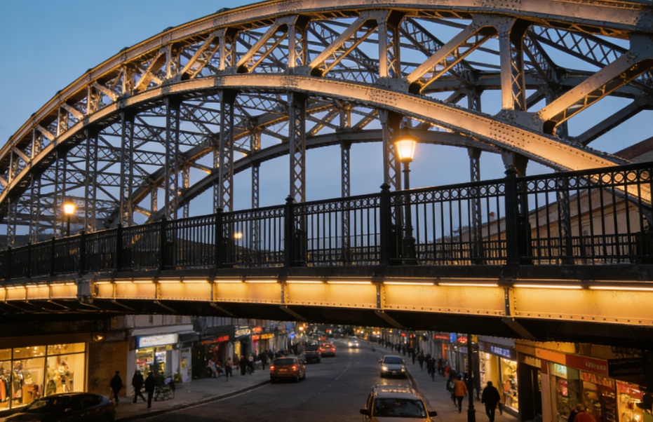 Стальная конструкция пешеходного надземного перехода