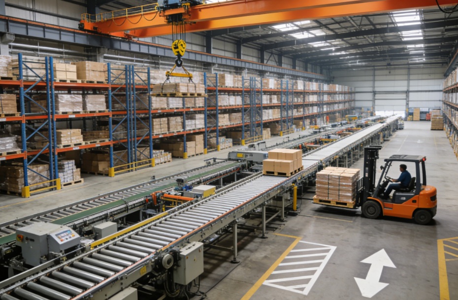 Sistema de transporte de almacén con estructura de acero