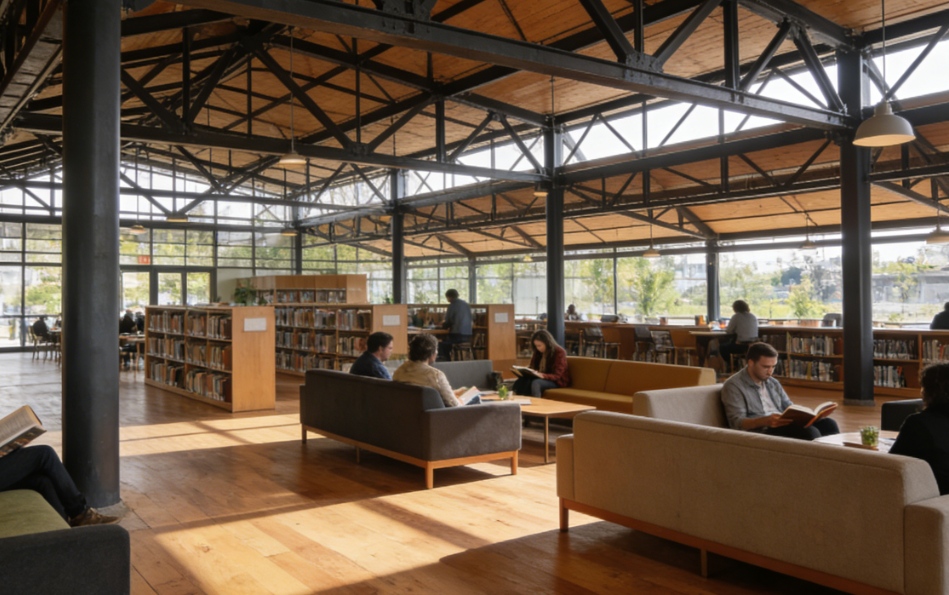 Sala de leitura de estrutura de aço