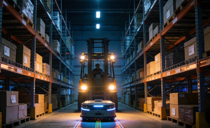 Sistema de transporte de almacén con estructura de acero