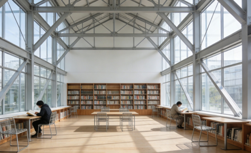 Sala de leitura em aço