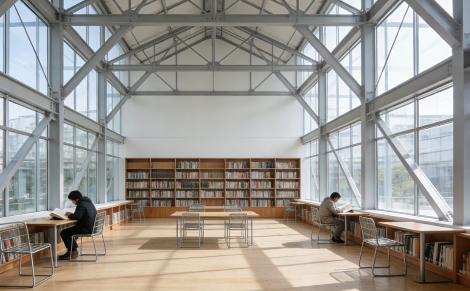 Sala de leitura de estrutura de aço