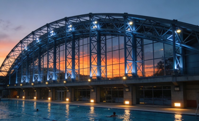 Centros de natación con estructura de acero
