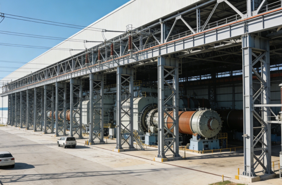 Bâtiments principaux de la centrale électrique à structure métallique