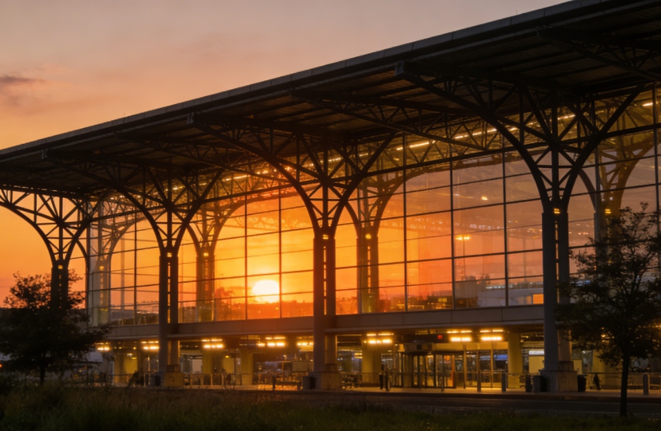 Terminalgebäude mit Stahlkonstruktion