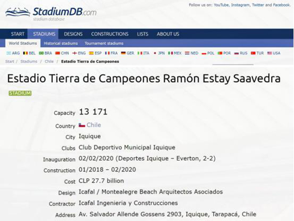 Iquique Champion Stadium Built by Guoshun Group was Selected as the 20th Best Stadium in 2020 Iquique Champion Stadium Built by Guoshun Group was Selected as the 20th Best Stadium in 2020