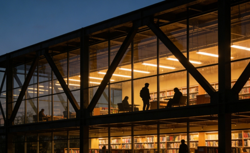 Sala de leitura em aço