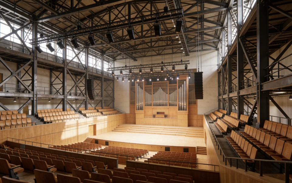 Sala de concertos em estrutura de aço